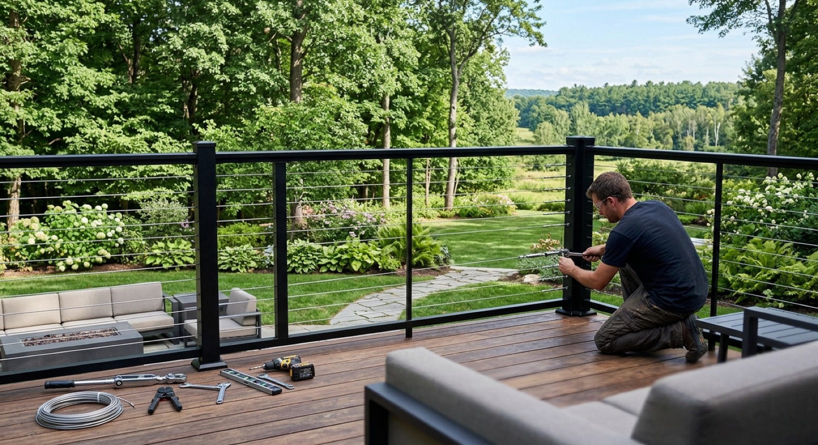 Modern deck railing installation in Rock Hill SC