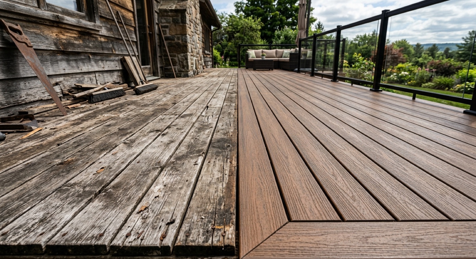 Deck resurfacing before and after in Rock Hill